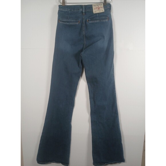 True Religion Fey High Rise Flare Jeans Women’s 27x44 Blue Dark Wash Retro - Picture 7 of 11